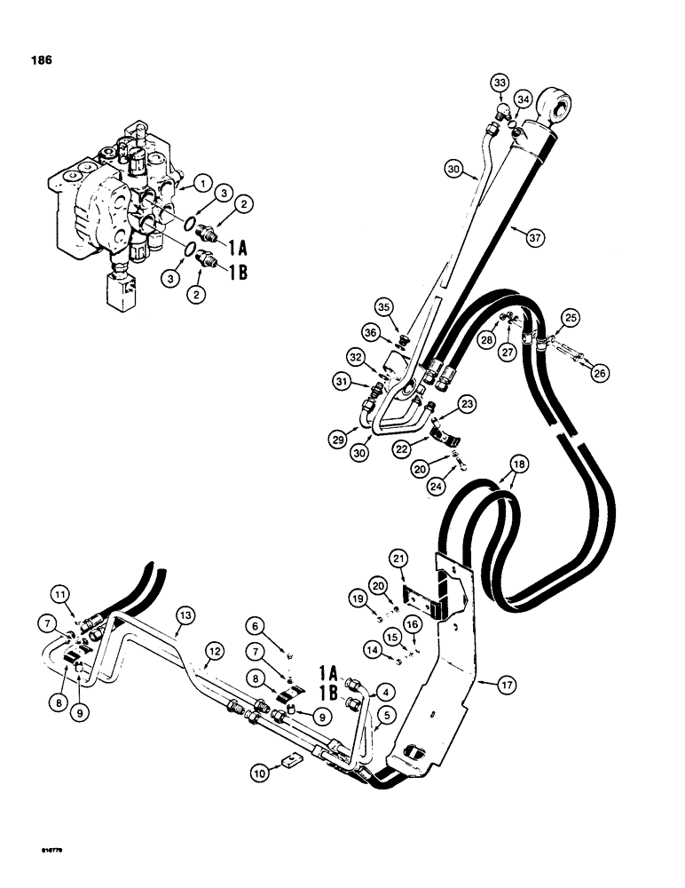 Схема запчастей Case 850C - (186) - LOADER BUCKET HYDRAULIC CIRCUIT (07) - HYDRAULIC SYSTEM