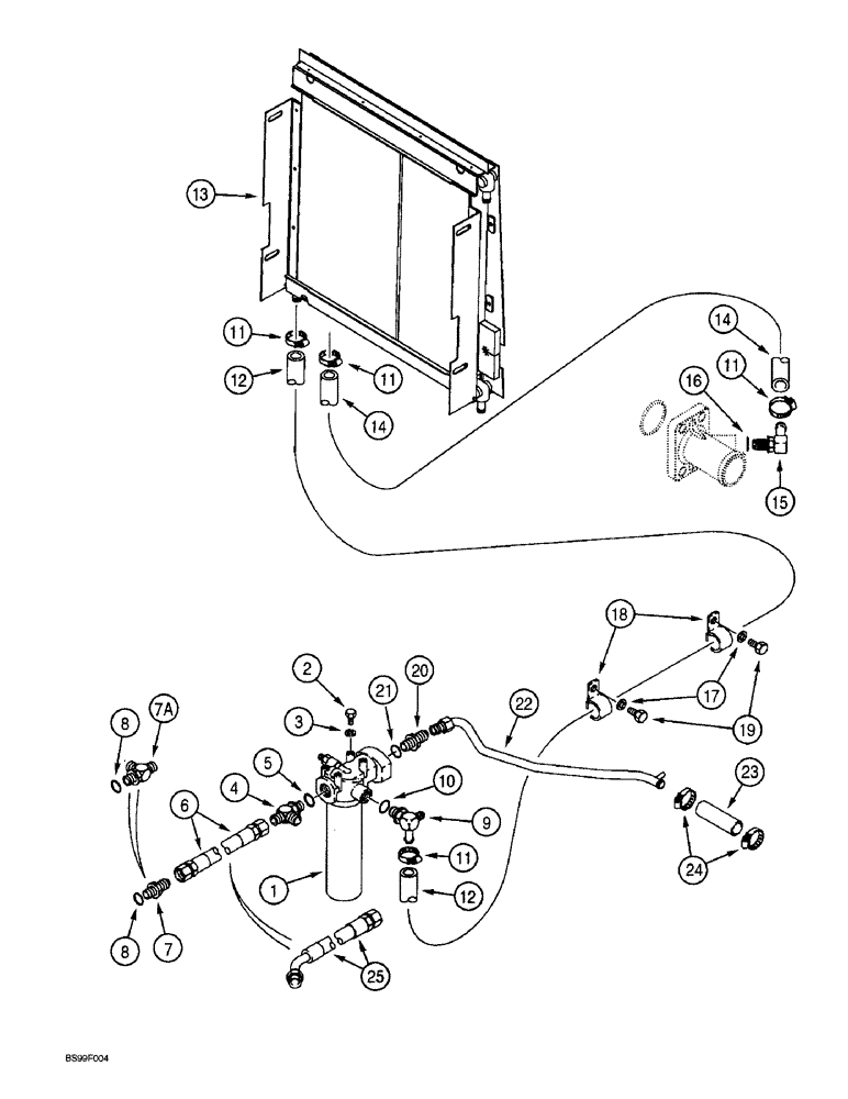 Схема запчастей Case 590SL - (7-17) - EQUIPMENT HYDRAULIC SYSTEM, OIL COOLER LINES, RETURN LINES, AND FILTER (W/ CUT HOSES AT COOLER) (08) - HYDRAULICS