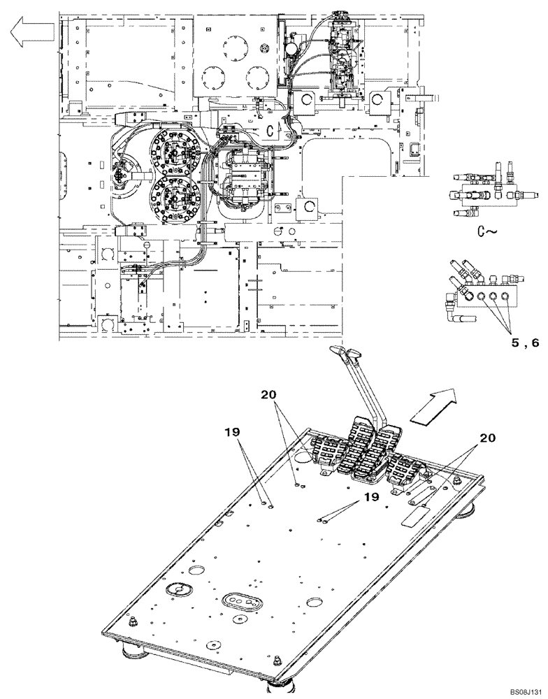 Схема запчастей Case CX800B - (08-58) - HYDRAULIC CIRCUIT - PLUG, BLANK-OFF (MULTI-PURPOSE+3WAY VALVE PEDAL) (08) - HYDRAULICS