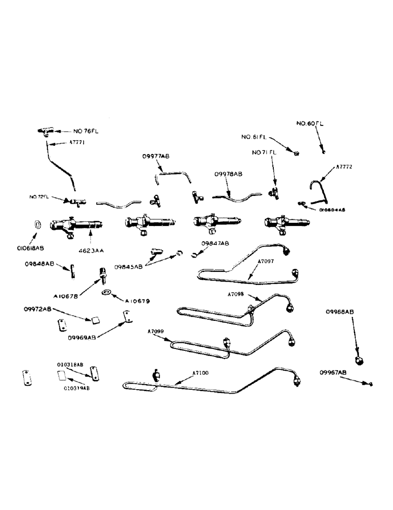 Схема запчастей Case 425 - (051) - POWRCEL DIESEL ENGINE, FUEL INJECTOR NOZZLE AND TUBES (10) - ENGINE