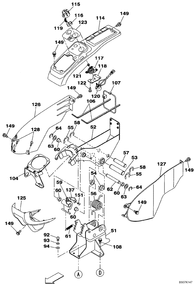 Схема запчастей Case CX700B - (09-24) - OPERATORS COMPARTMENT - AIR SEAT - HAND CONTROL ARM, RIGHT (09) - CHASSIS