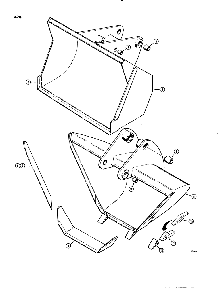 Схема запчастей Case 580C - (478) - BACKHOE BUCKETS, SHOVEL BUCKET (09) - CHASSIS/ATTACHMENTS