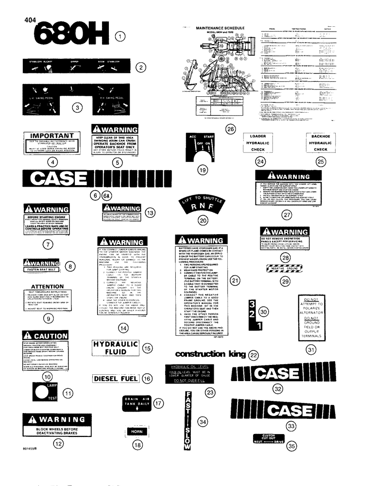 Схема запчастей Case 680H - (404) - DECAL KIT, USED ON MODELS WITH BLACK AND YELLOW COLOR SCHEME (09) - CHASSIS/ATTACHMENTS