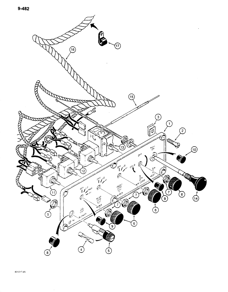 Схема запчастей Case 680K - (9-482) - CAB CONTROL PANEL AND WIRING, USED ON MODELS WITH 24 VOLT ELECTRICAL CIRCUIT (09) - CHASSIS/ATTACHMENTS