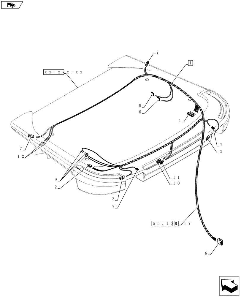 Схема запчастей Case 721F - (55.100.17) - HARNESS, CAB ROOF (55) - ELECTRICAL SYSTEMS
