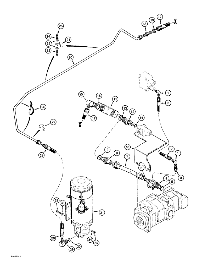 Схема запчастей Case 721B - (5-12) - AUXILIARY STEERING HYDRAULIC CIRCUIT, ELBOW AT AUX. STEERING PRESSURE SWITCH TO AUX. STEERING PUMP (05) - STEERING
