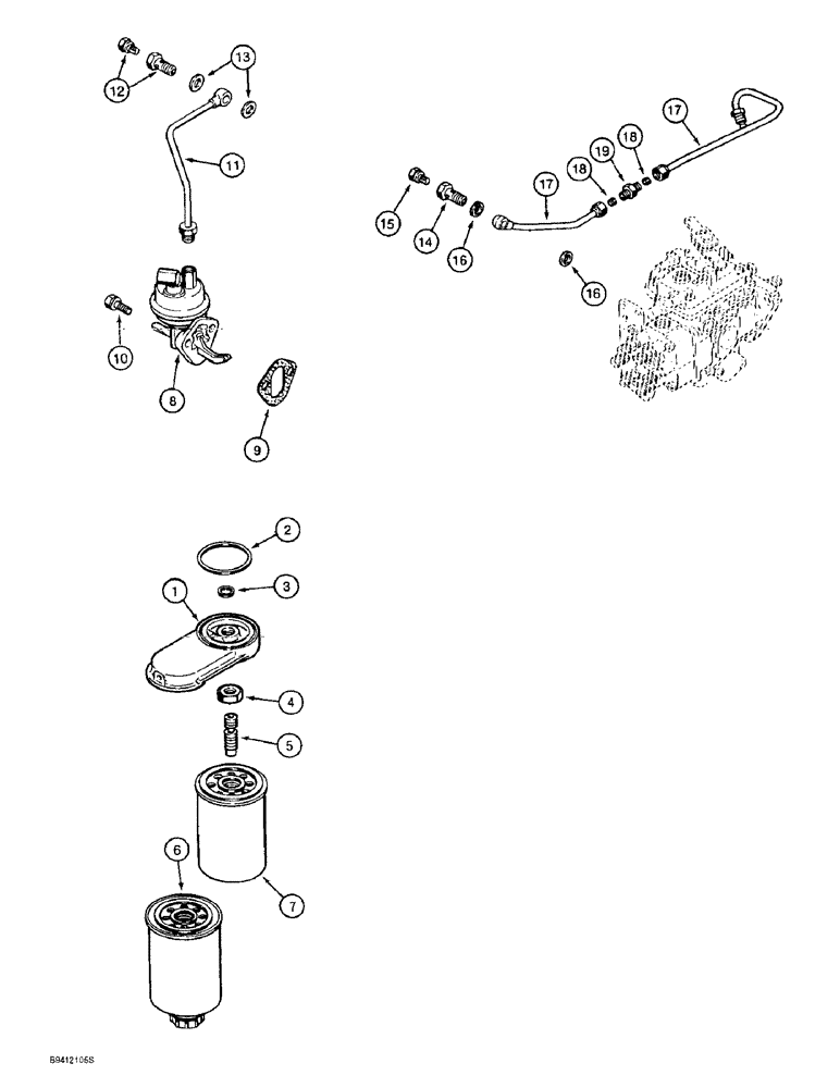Схема запчастей Case 621B - (3-10) - FUEL FILTER AND LIFT PUMP, 6T-590 ENGINE, PRIOR TO LOADER P.I.N. JEE0053350 (03) - FUEL SYSTEM