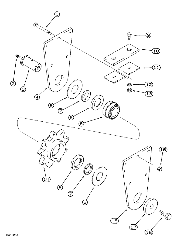 Схема запчастей Case 560 - (9-073A) - IDLER SPROCKET AND MOUNTING, LATE PRODUCTION, STANDARD BOOM (09) - CHASSIS/ATTACHMENTS