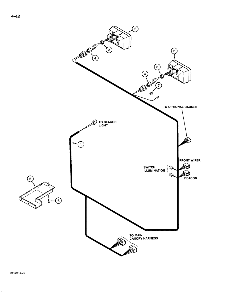 Схема запчастей Case 721 - (4-42) - CANOPY ROOF HARNESS, *P.I.N. JAK0022758 AND AFTER (04) - ELECTRICAL SYSTEMS