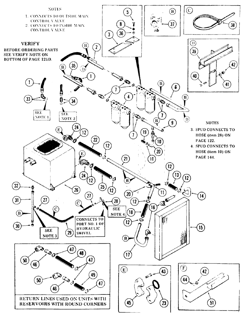 Схема запчастей Case 35 - (121A) - MAIN VALVES TO FILTERS TO OIL TANK AND COOLER TUBING (35) - HYDRAULIC SYSTEMS
