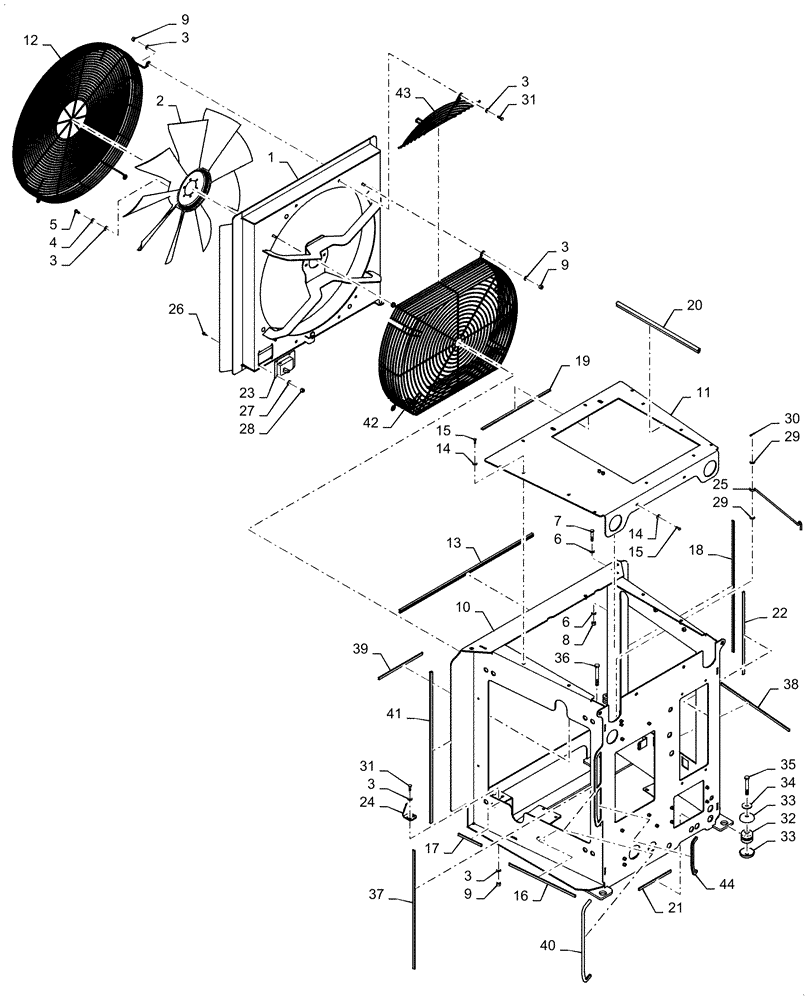 Схема запчастей Case 1021F - (39.126.03) - COOLING SYSTEM FRAME WITH FAN (39) - FRAMES AND BALLASTING
