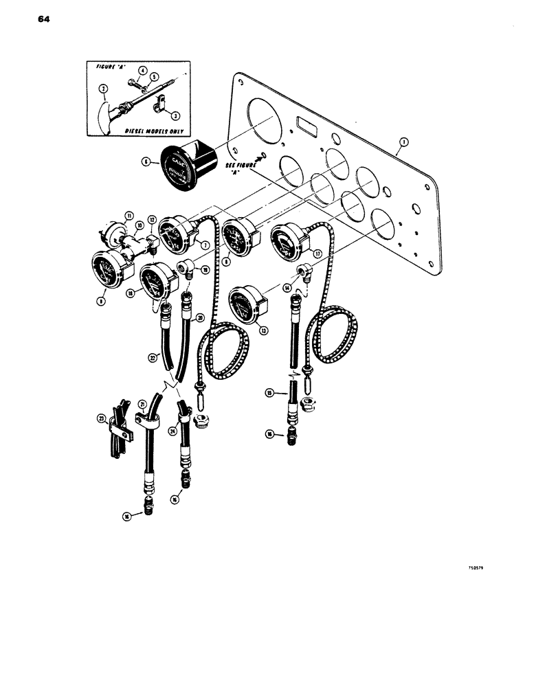 Схема запчастей Case 450 - (064) - INSTRUMENTS AND FUEL SHUT-OFF, DOZER AND DRAWBAR MODELS (06) - ELECTRICAL SYSTEMS