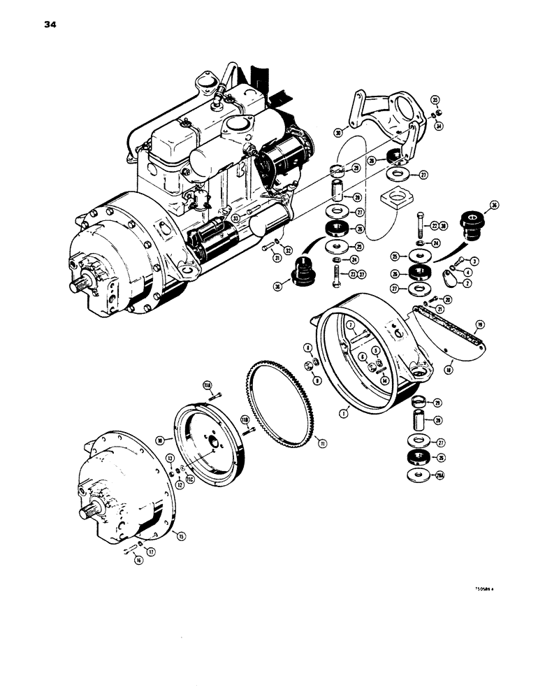Схема запчастей Case 450 - (034) - ENGINE, FLYWHEEL AND TORQUE CONVERTER MOUNTING (01) - ENGINE