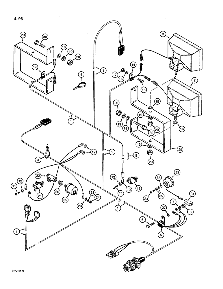 Схема запчастей Case W36 - (4-096) - FRONT HARNESS - LAMPS AND SWITCHES (04) - ELECTRICAL SYSTEMS