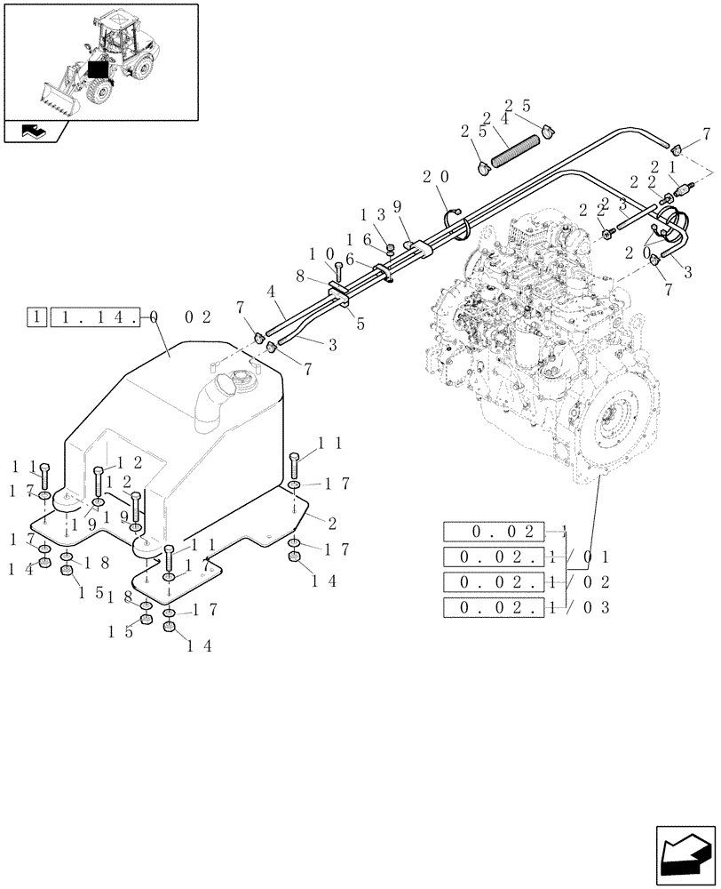 Схема запчастей Case 321E - (1.14.0[01]) - FUEL LINES (02) - ENGINE EQUIPMENT
