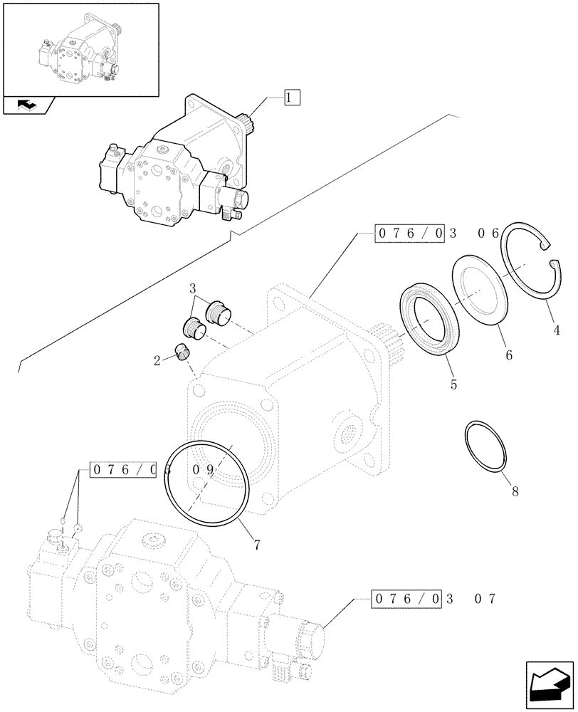 Схема запчастей Case 321E - (076/03[05]) - 20 KM/H STANDARD AND SELF-LOCKING AXLE: AXIAL ENGINE ASSY (05) - REAR AXLE