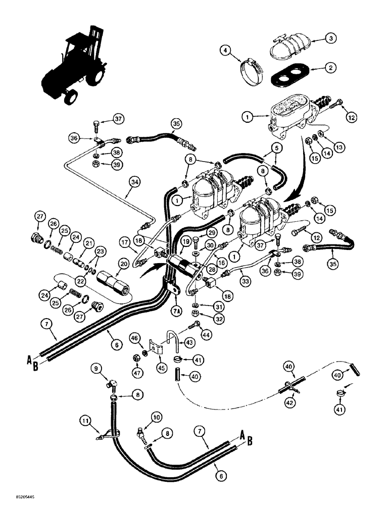 Схема запчастей Case 585E - (7-12) - BRAKE MASTER CYLINDER HYDRAULIC CIRCUIT (07) - BRAKES