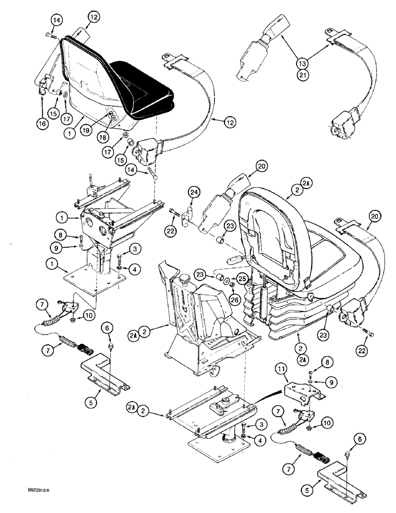 Схема запчастей Case 590 - (9-103A) - SEATS AND MOUNTING PARTS, SEAT BELT MOUNTING - STANDARD (09) - CHASSIS/ATTACHMENTS