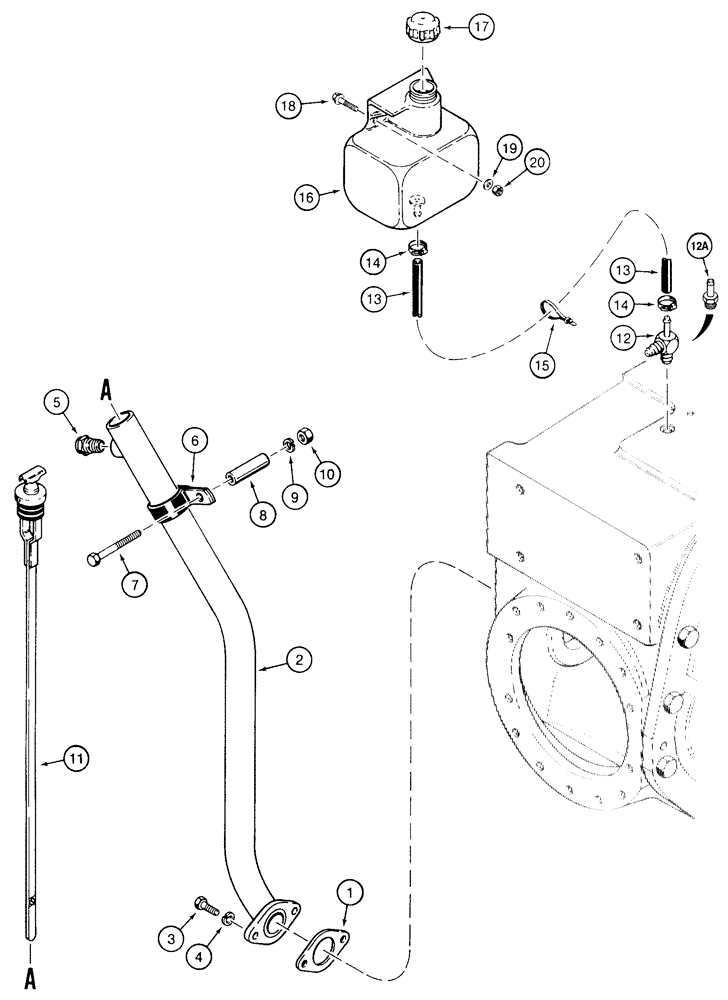 Схема запчастей Case 855E - (6-06) - TRANSMISSION DIPSTICK AND FLUID RECOVERY BOTTLE (06) - POWER TRAIN