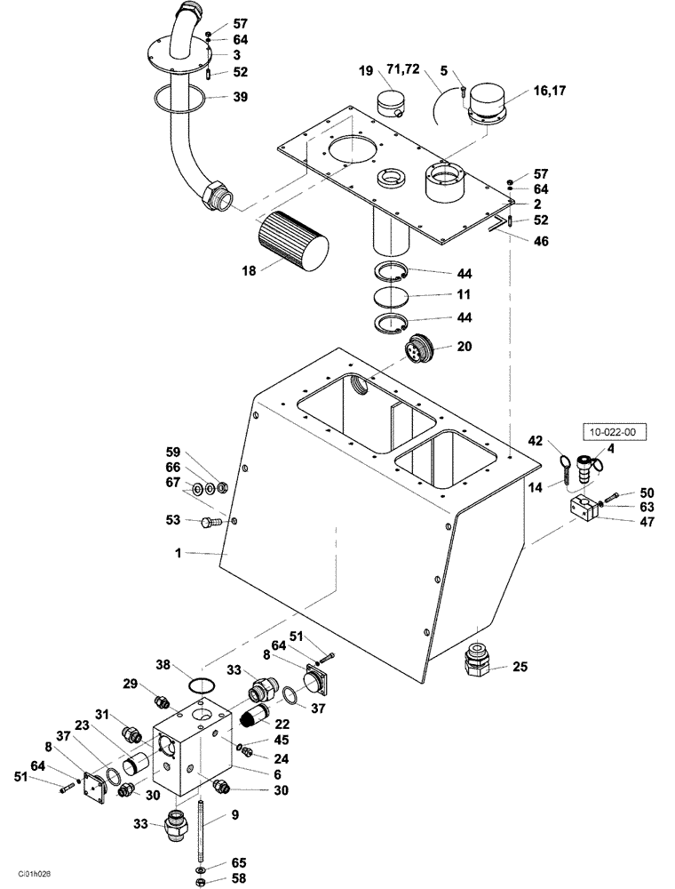 Схема запчастей Case SR20 - (10-001-00[01]) - HYDRAULIC RESERVOIR (07) - HYDRAULIC SYSTEM