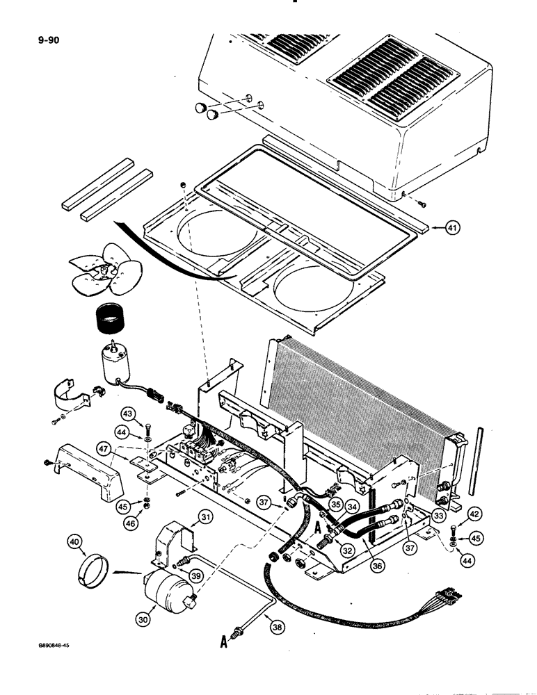 Схема запчастей Case 621 - (9-090) - AIR CONDITIONING CONDENSER AND MOUNTING (09) - CHASSIS/ATTACHMENTS