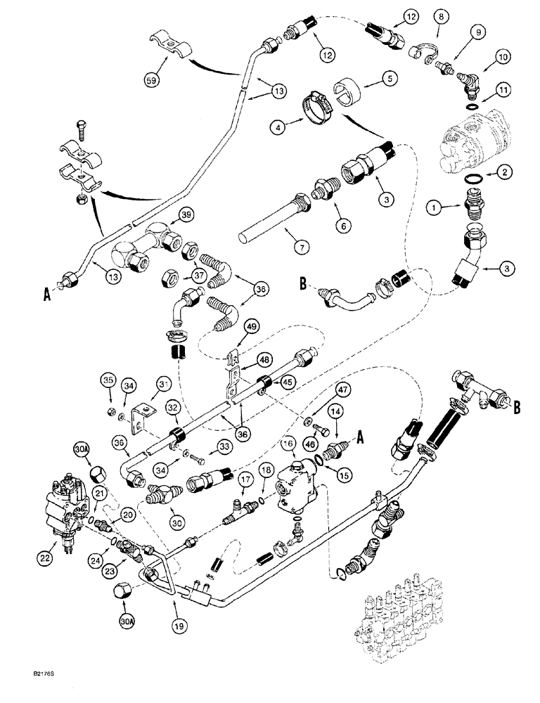 Схема запчастей Case 760 - (08-008) - BASIC HYDRAULIC CIRCUIT, MODELS WITH ELECTRONIC STEERING, P.I.N. JAF0003171 AND AFTER (35) - HYDRAULIC SYSTEMS