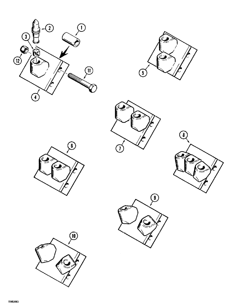 Схема запчастей Case 560 - (9-090) - ROCK AND FROST DIGGING TEETH, 50,000 POUND CHAINLINE (09) - CHASSIS/ATTACHMENTS