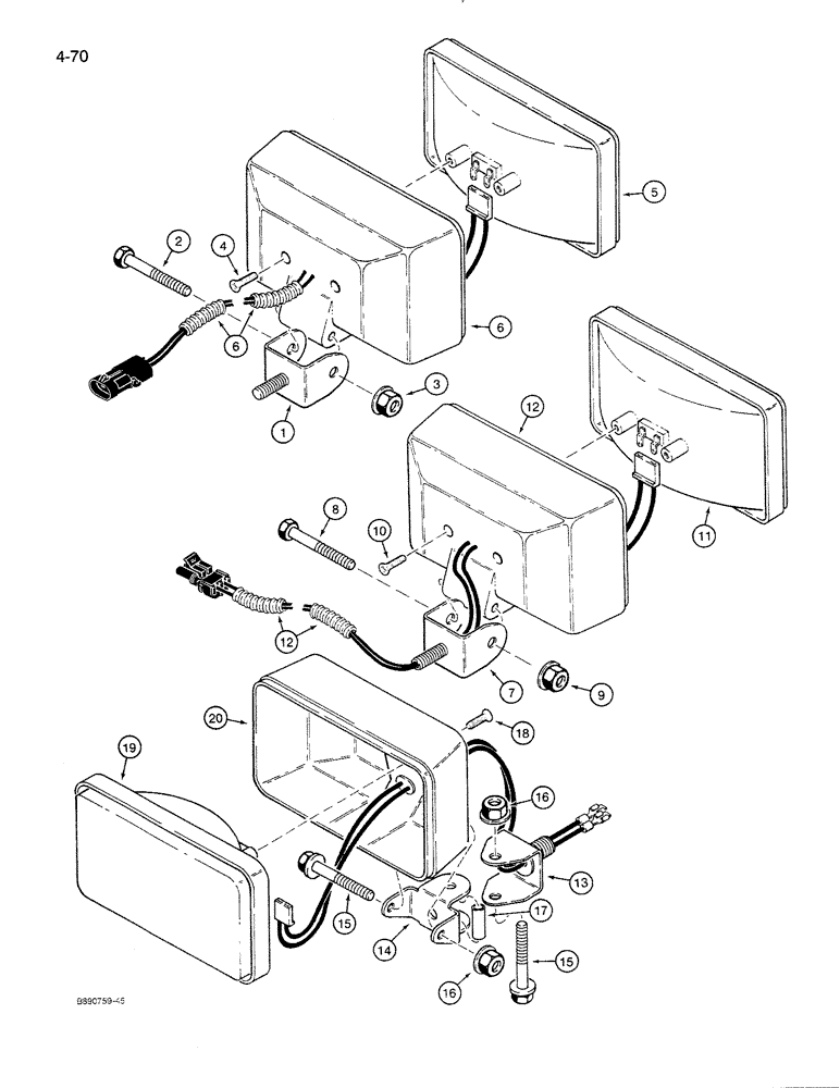 Схема запчастей Case 821 - (4-070) - LAMPS - FRONT AND REAR (04) - ELECTRICAL SYSTEMS