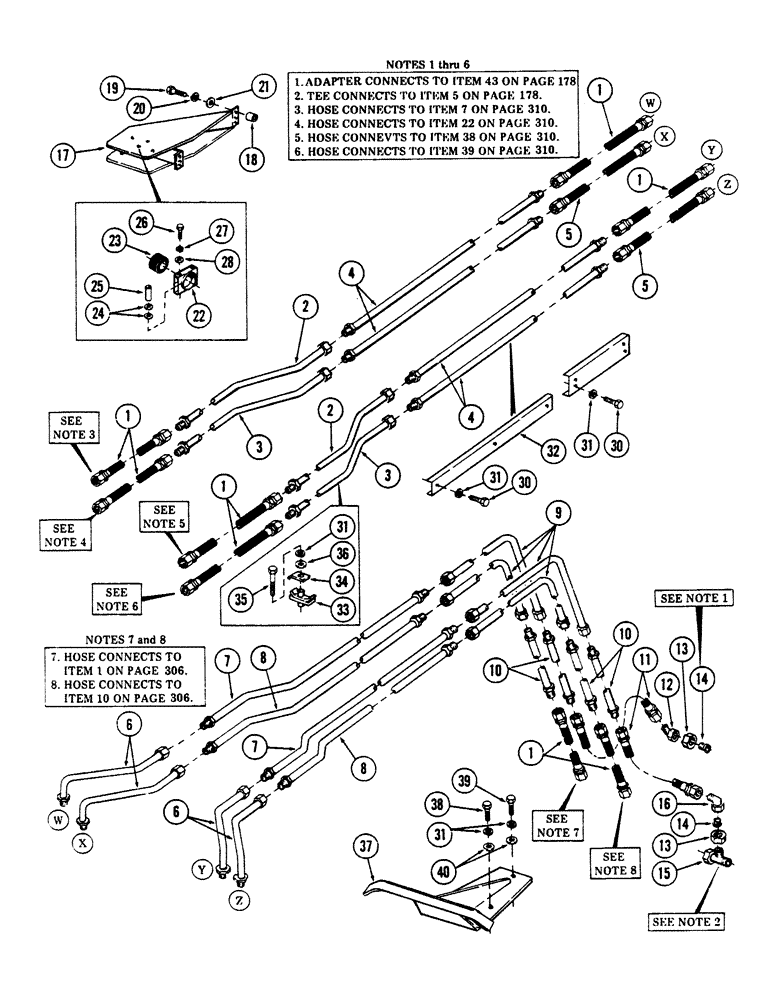 Схема запчастей Case 40BLC - (308) - AUXILIARY HYDRAULICS FROM BOOM TO ROTARY CUTTER, (USED WITH ROTARY CUTTER) (07) - HYDRAULIC SYSTEM