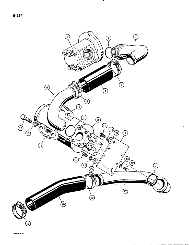 Схема запчастей Case 1450B - (6-274) - TRANSMISSION HYDRAULIC CIRCUIT, TRANSMISSION TO CHARGING PUMP-SUCTION LINE (06) - POWER TRAIN
