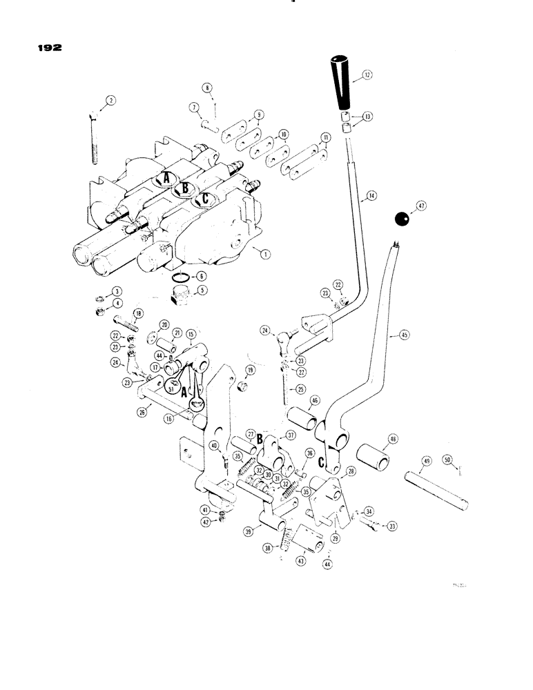 Схема запчастей Case 1150 - (192) - EQUIPMENT CONTROL VALVES AND LEVERS, 3 SPOOL LOADER (07) - HYDRAULIC SYSTEM