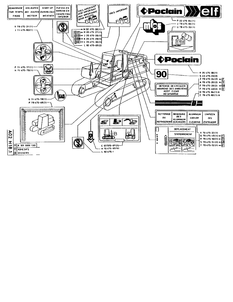 Схема запчастей Case 90BCL - (037) - STICKERS (05) - UPPERSTRUCTURE CHASSIS