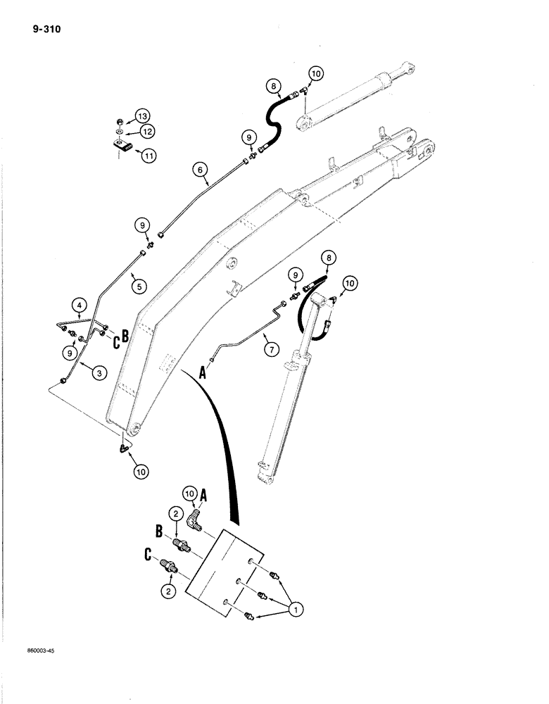 Схема запчастей Case 1080B - (9-310) - BOOM LUBRICATION LINES (09) - CHASSIS