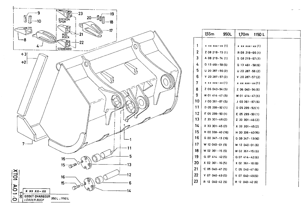 Схема запчастей Case 75C - (XT01 A01.0[01]) - LOADER BUCKET - 1,55M 950 L (19) - BUCKETS