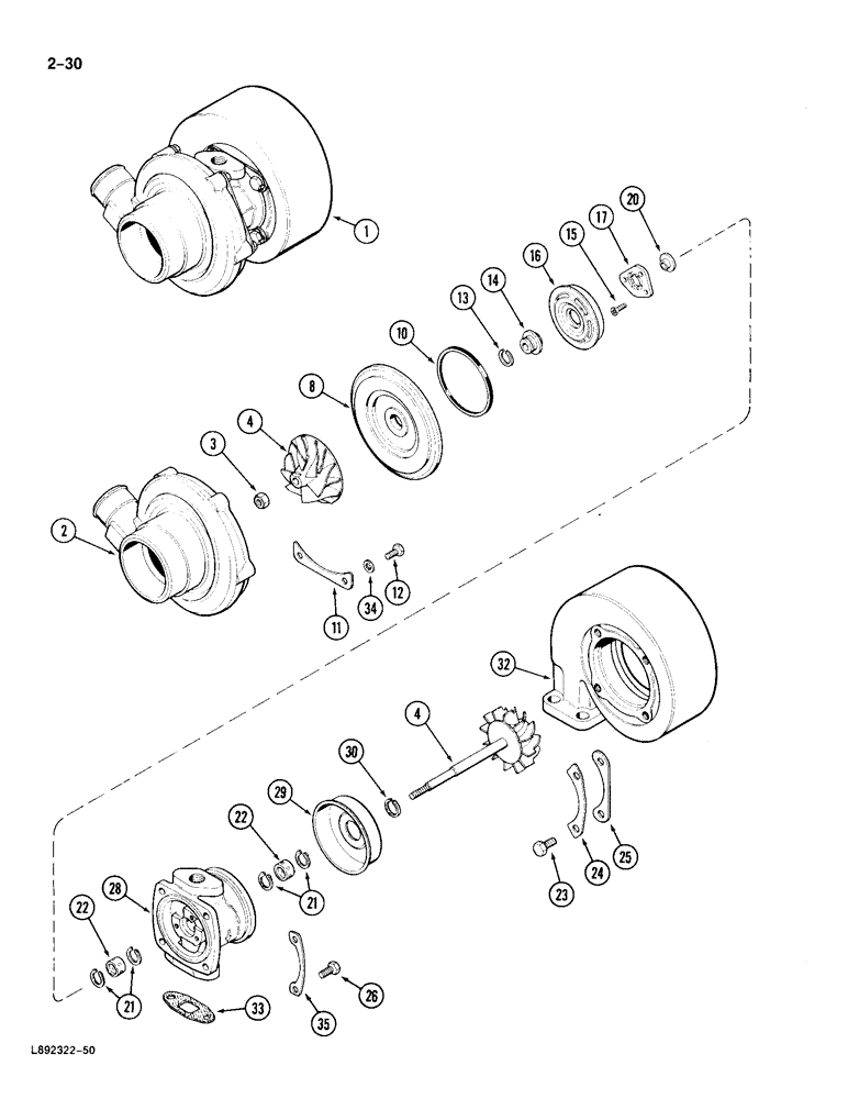 Схема запчастей Case 688 - (2-30) - TURBOCHARGER ASSEMBLY, 4T-390 ENGINE (02) - ENGINE