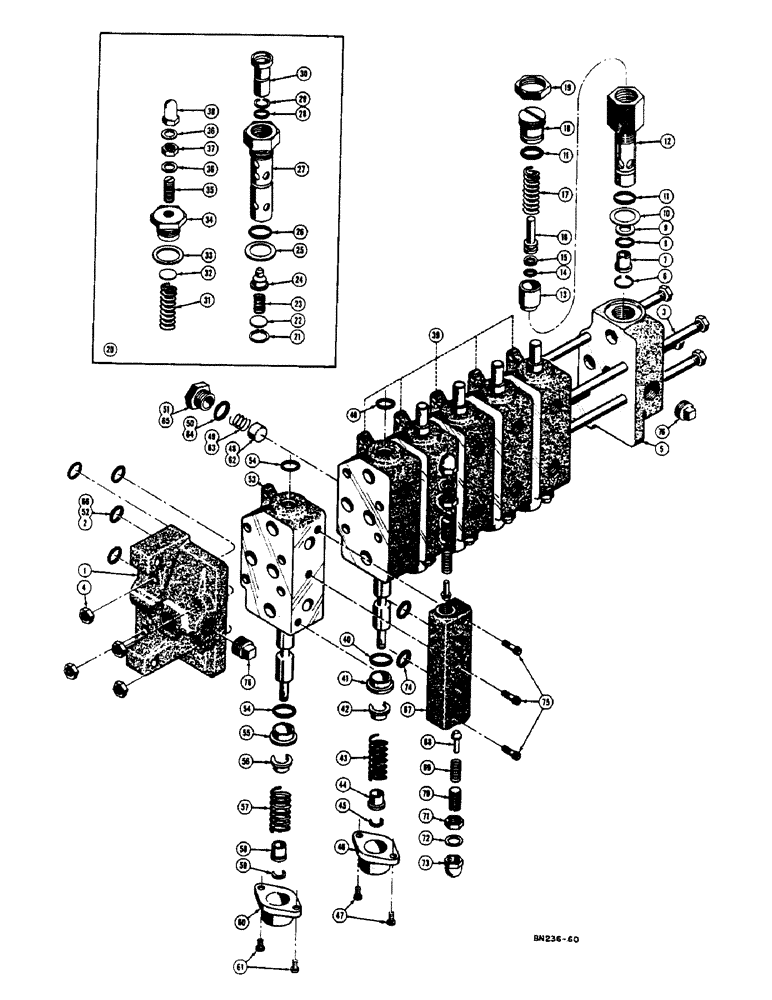Схема запчастей Case 320 - (76) - D23812 BACKHOE HYDRAULIC CONTROL VALVE (00) - COMPLETE MACHINE