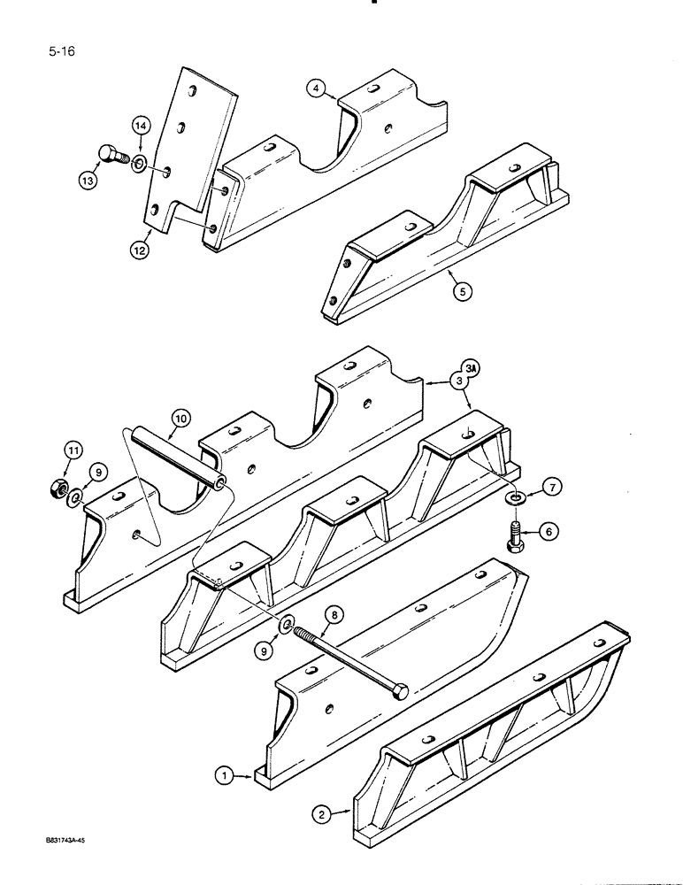 Схема запчастей Case 455C - (5-16) - TRACK GUARDS (11) - TRACKS/STEERING
