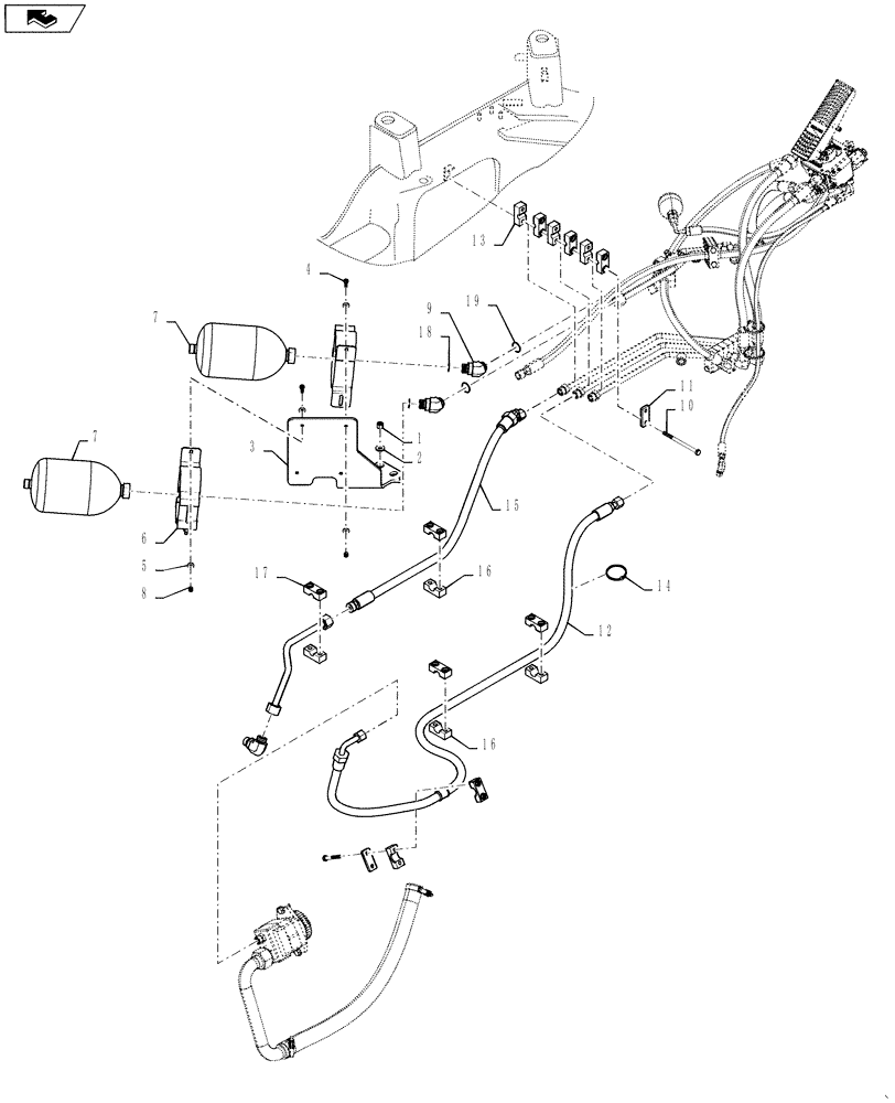 Схема запчастей Case 621F - (33.202.02) - MAIN BRAKE HYDRAULICS, ACCUMULATOR (33) - BRAKES & CONTROLS