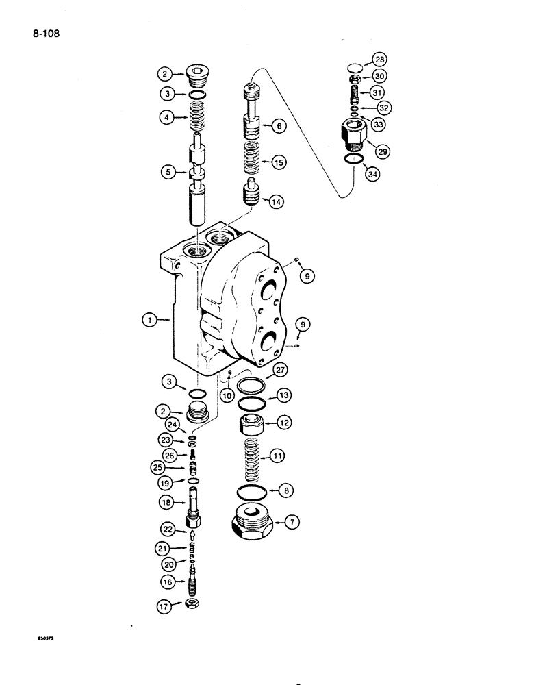 Схема запчастей Case 855D - (8-108) - D87071 INLET AND OUTLET SECTION, USED ON ALL MODELS EXCEPT DOZER MODELS W/ A BACKHOE (08) - HYDRAULICS