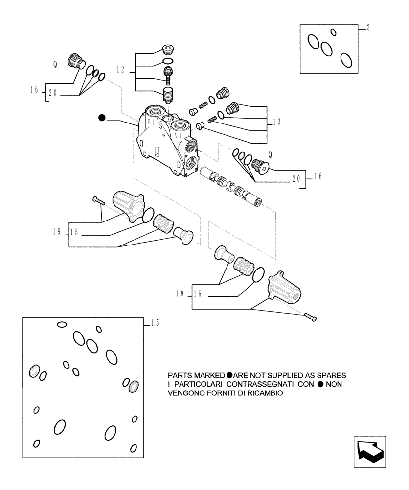Схема запчастей Case TX945 - (9.00825B[07]) - 3 SPOOL VALVE - COMPONENTS- OPTIONAL CODE 749001081 (35) - HYDRAULIC SYSTEMS