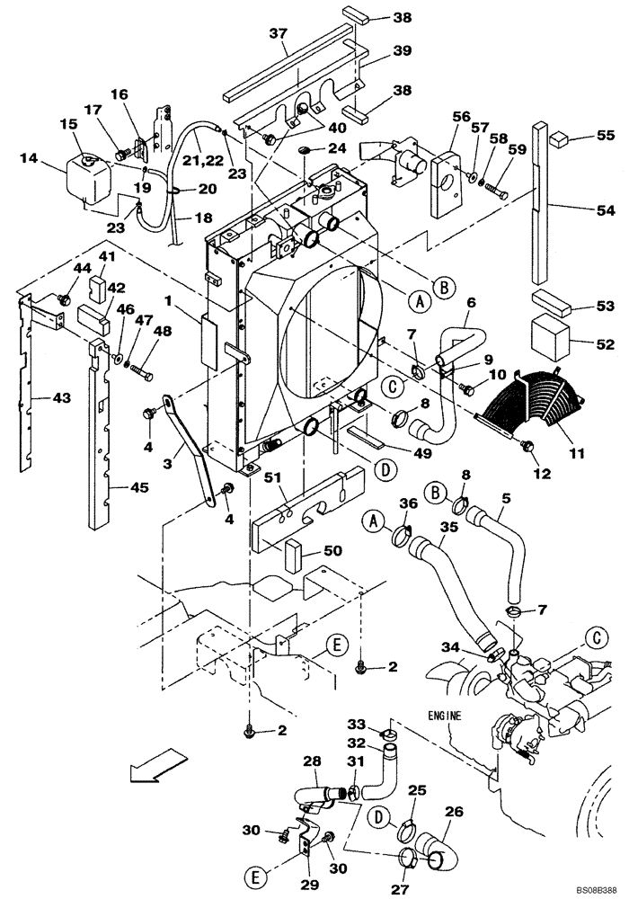 Схема запчастей Case CX80 - (02-04) - RADIATOR AND CONNECTIONS (02) - ENGINE