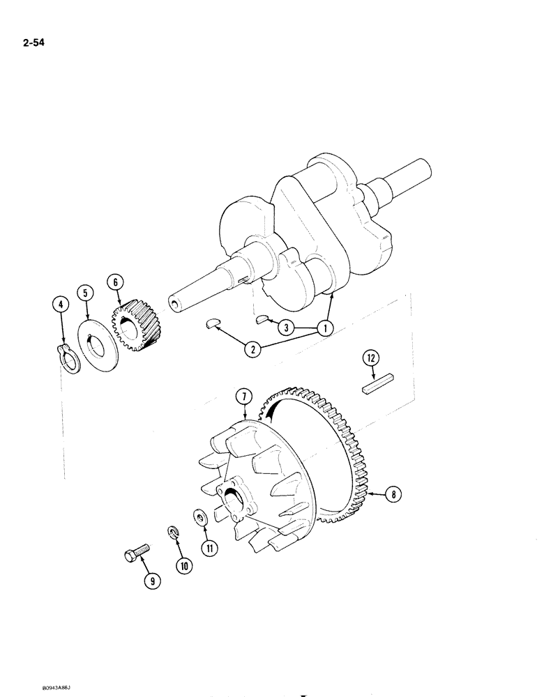Схема запчастей Case 1818 - (2-054) - CRANKSHAFT, FLYWHEEL AND GEAR, GASOLINE MODELS (02) - ENGINE