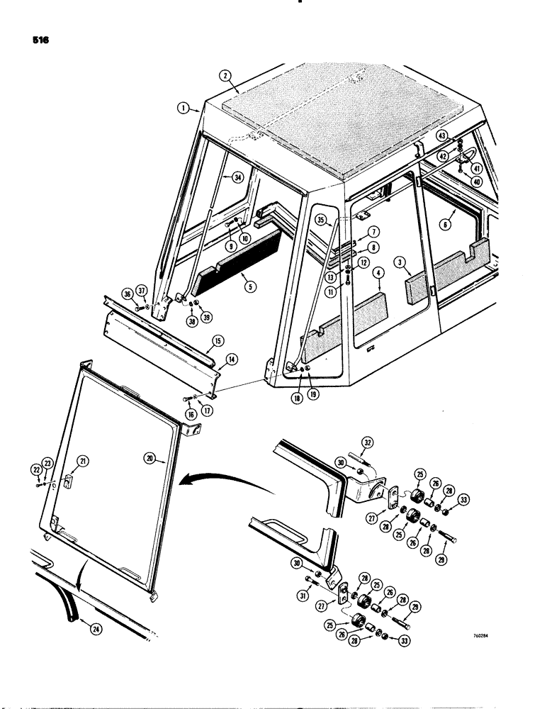 Схема запчастей Case 580C - (516) - CAB FRAME AND REAR WINDOW (09) - CHASSIS/ATTACHMENTS