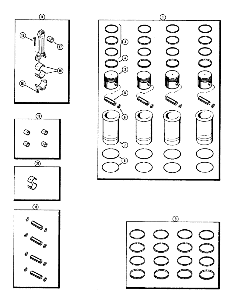 Схема запчастей Case 580B - (066) - PISTON ASSEMBLY AND CONNECTING RODS, (188) SPARK IGNITION ENG (02) - ENGINE