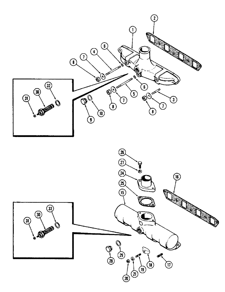 Схема запчастей Case 580B - (018) - INTAKE MANIFOLD (ALUMINUM), (188) DSL ENG, 1ST ENG SN 8740820 (02) - ENGINE