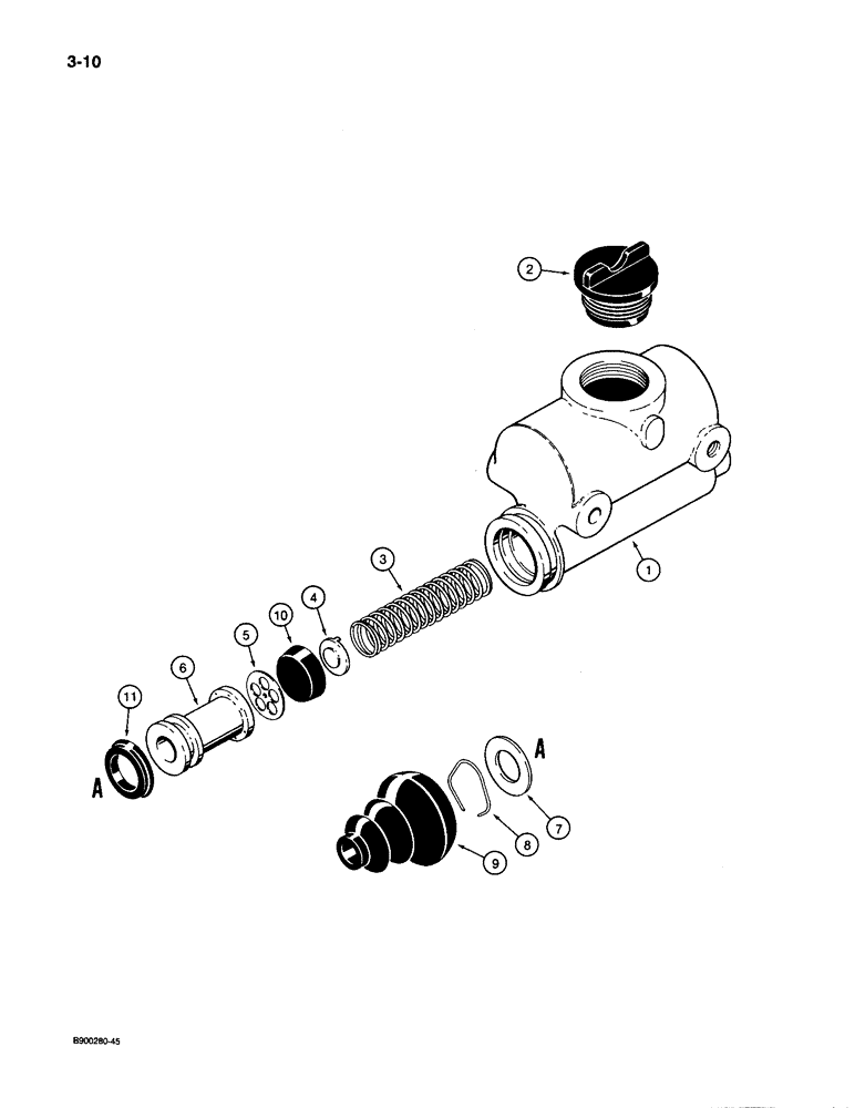 Схема запчастей Case 1085C - (3-10) - ACCELERATOR MASTER CYLINDER (03) - FUEL SYSTEM