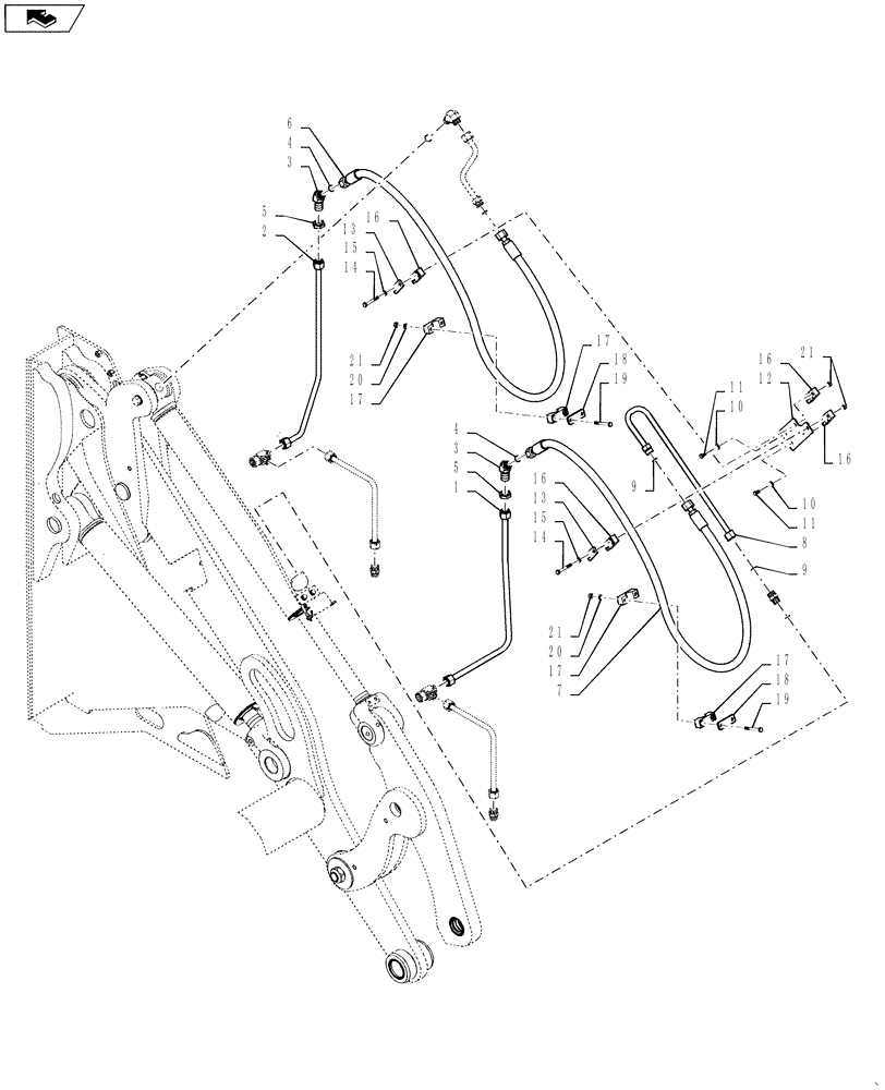Схема запчастей Case 521F - (35.100.01[02]) - LOADER CONTROL LINES, XT (35) - HYDRAULIC SYSTEMS