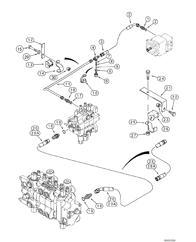 Схема запчастей Case 580M - (08-02) - HYDRAULICS - PUMP AND LOADER VALVE TO BACKHOE VALVE (08) - HYDRAULICS
