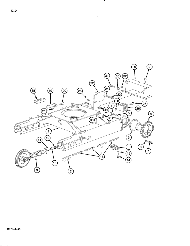 Схема запчастей Case 888 - (5-002) - TRACK FRAME AND UNDERCARRIAGE, P.I.N. FROM 74163 TO XXXXX (11) - TRACKS/STEERING