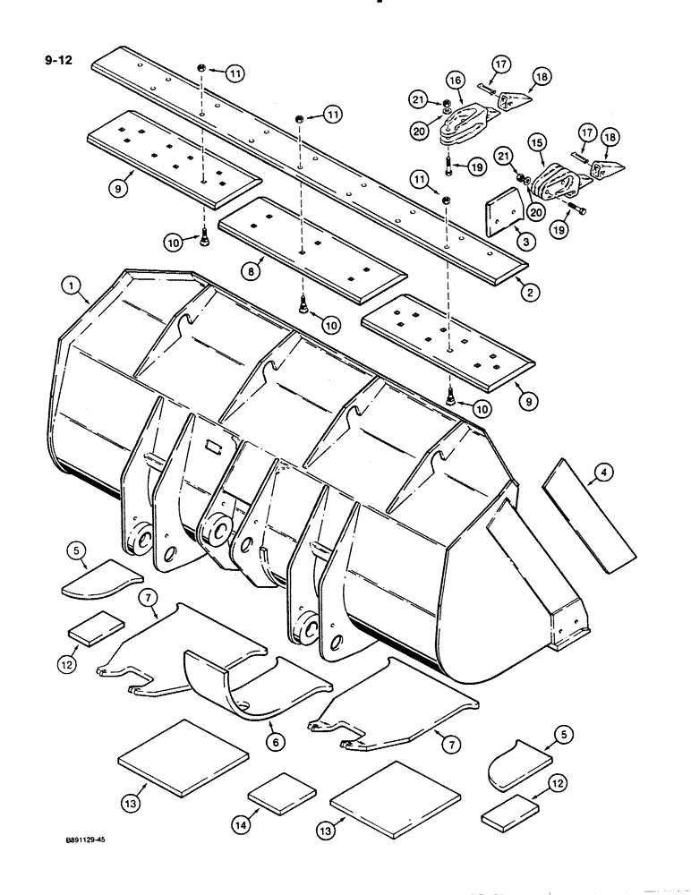 Схема запчастей Case 621 - (9-012) - LOADER BUCKETS AND CUTTING EDGES, 2 AND 2.25 CUBIC YARD, 100 INCH WIDE BUCKETS (09) - CHASSIS/ATTACHMENTS
